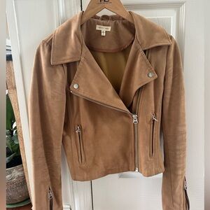 Silence + Noise Tan Brown Suede Silver Cropped Jacket Urban Outfitters Zipper